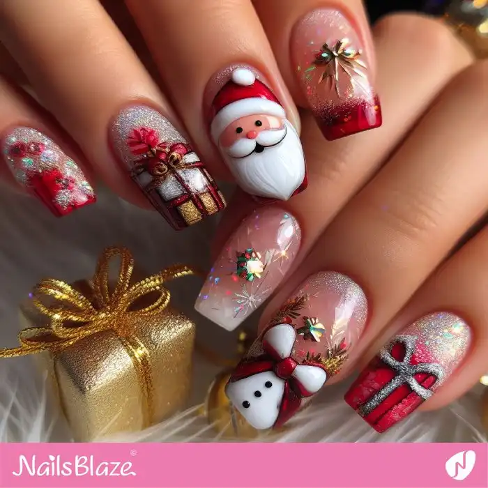 Santa Claus and Gifts Glitter Nail Design | Christmas | Winter - NB1322